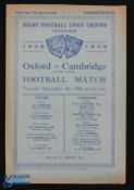 Varsity Rugby Match Oxford v Cambridge 1938: The standard blue 4pp card Twickenham issue. G