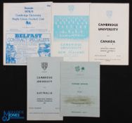 Cambridge Univ v Tourists Rugby Programmes (5): The Light Blues v Canada, 1962, Fiji (worn), 1970,