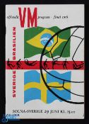 1958 World Cup Final Brazil v Sweden Official VM Special football programme date 29 June overall