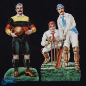 Rare Colourful Victorian Rugby & Cricket Scraps (2): A delightful near-mint pair, over 140 years