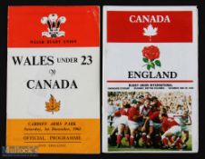 1962/1993 Canada Connection Rugby Programmes (2): Two rarer issues, for Wales Under 23 v Canada 1962