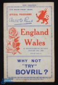 1936 Scarce Wales v England Rugby Programme: At Swansea, drawn 0-0! Some wear but v collectable