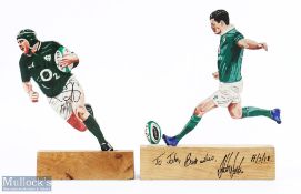 J Sexton/R Best, Irish Rugby Grand Slam Delight (2): Large colourfully painted action figures,