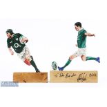 J Sexton/R Best, Irish Rugby Grand Slam Delight (2): Large colourfully painted action figures,