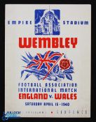 1939/40 England v Wales International football programme date 13 Apr at Wembley, light folds and