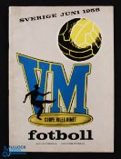 1958 World Cup VM Football Tournament Souvenir Programme in Swedish, illustrated, A4 size, light