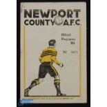 1946/47 Newport County v Plymouth Argyle Div. 2 match programme 10 May 1947; fair/good. (1)