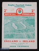 1939 England v Ireland Rugby Programme: Typical England home issue for what was to be the last Irish