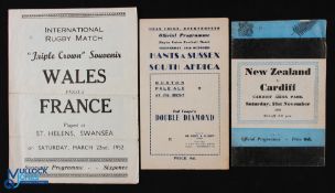 Rugby Programme Trio inc Scarce (3): 1951 less-seen Hampshire/Sussex v S Africa (Bournemouth), VG;