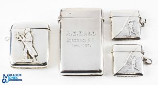 Group of 4 Golfing Related Vesta Cases including an Edwardian silver example inscribed A E Ball,