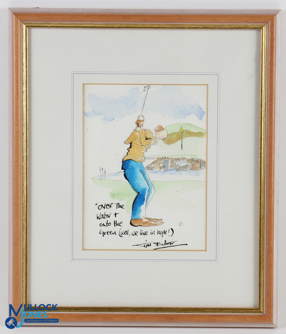 Original Art Tim Bulmer Golf Ink & Wash Over the Water We Hope, well framed and mounted - size #30cm