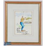 Original Art Tim Bulmer Golf Ink & Wash Over the Water We Hope, well framed and mounted - size #30cm