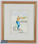 Original Art Tim Bulmer Golf Ink & Wash Over the Water We Hope, well framed and mounted - size #30cm