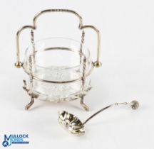 Fine Silver Plated and Glass Preserve Dish with 4x golf club supports and folding handle- fitted