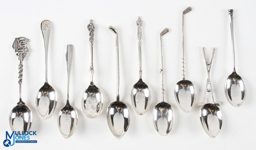 Group of 10x Assorted Golfing Teaspoons - including HGC, HLGC, Verulam, BHGC and other golf