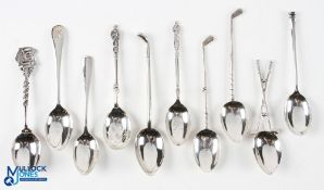 Group of 10x Assorted Golfing Teaspoons - including HGC, HLGC, Verulam, BHGC and other golf