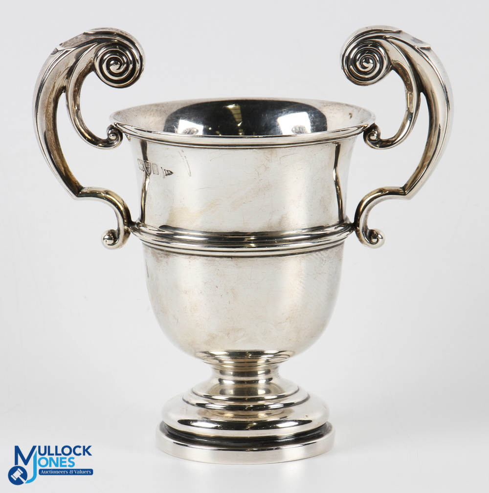 Notts Union of Golf Clubs Hallmarked Silver Trophy by Walker & Hall twin handled, engraved - Image 2 of 2