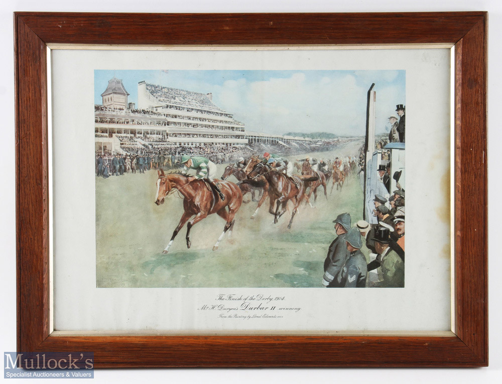 1914 Durbar II Winning the Derby Print, a period print in its original oak frame - some discolouring