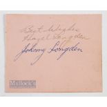 Autograph Page of Johnny John Eric Longden, possibly the world's best Jockey with a signature of his