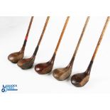 5x Assorted socket neck woods to incl a large head Jaques eclipse brown stained driver, large head