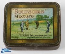 Early Robert Sinclair Tobacco Co Ltd Golfers "Foursomes Tobacco" tin with hinged lid - decorated