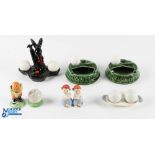 Golf Cruet Sets and Ashtray, 2x Sylvac ashtrays with pipe rest No.4125, Goebles salt and pepper