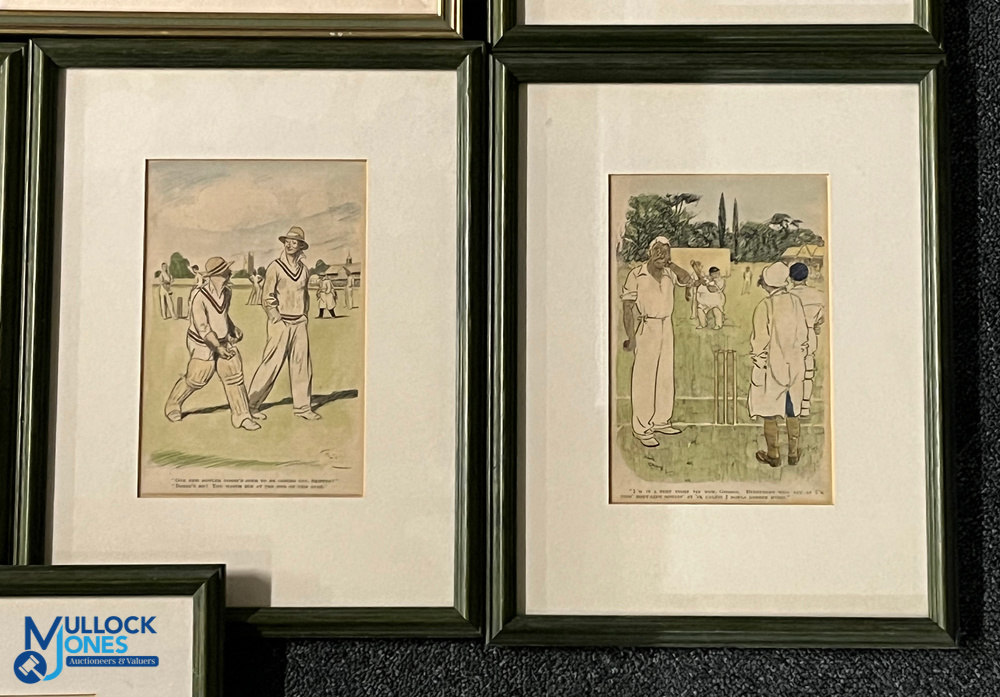 6x Hand Coloured 'Punch' Cricket Prints with How Fast Bowlers are Made, and other comedy prints, all - Image 5 of 6