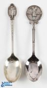 2x Ladies Embossed Golfing Teaspoons - one engraved to the stem "Elsie Smith Bowl 1963" hallmarked