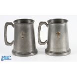 2x Ryder Cup Pewter Tankards - each mounted with Ryder Cup c/w glass bases - stamped to the rim Made