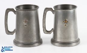 2x Ryder Cup Pewter Tankards - each mounted with Ryder Cup c/w glass bases - stamped to the rim Made