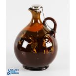 Royal Doulton Kingsware Golfing Whisky Flagon - dark treacle finish decorated with Crombie style