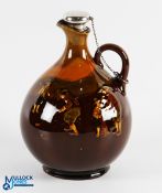 Royal Doulton Kingsware Golfing Whisky Flagon - dark treacle finish decorated with Crombie style