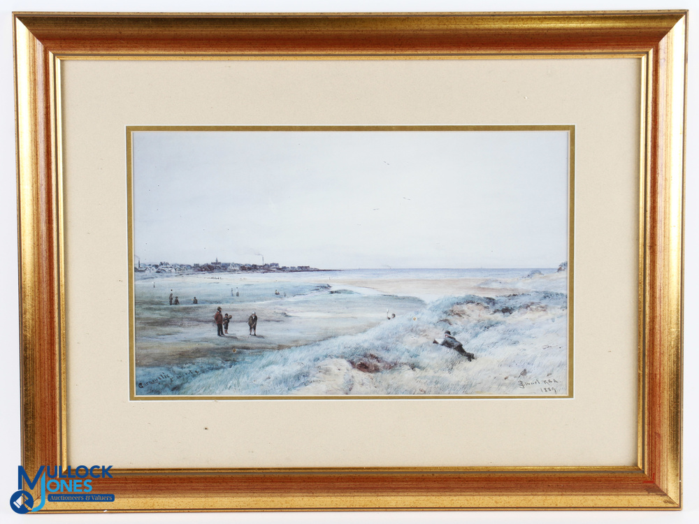 John Smart RSA (1838-1899) after - 'Carnoustie 2nd Hole Out' dated 1889- fine colour golf print of