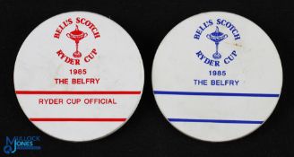 1985 Ryder Cup The Belfry Official Entry Badges - being the first time that Europe won the Ryder Cup