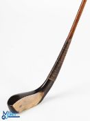 Tom Dunn c1875 longnose baffing spoon in dark stained fruitwood with curved face and full brass sole