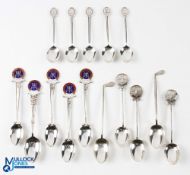 Group of 15x Golfing Teaspoons - including Motor Trade Association Golfing Society enamelled spoons,