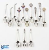 Group of 13x Golfing Teaspoons - including 2 Royal Epping Forest, 3 Sandwell Park, with 8 other golf