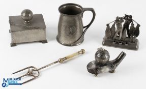 Golf pewter and metal ware Collectables: a Tudric pewter tankard (with a few flat spots to it), a