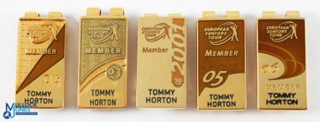 Collection of Tommy Horton European Seniors Golf Tour Members Money Clips (5) to incl 2001 (30th