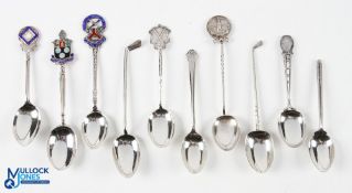 Group of 10x Assorted Golfing Teaspoons - including Burhill, Southwell, Sitwell Park and other