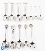 12x Assorted Silver Golfing Spoons - including 4 spoons with club and ball design handles, each