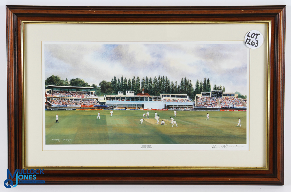 Terry Harrison Cricket signed Print - Edgbaston - framed #36cm x 56cm