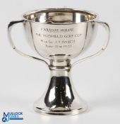 Faraday House 'The Hadfield Golf Cup' Hallmarked Silver Trophy Cup having 3 handles, engraved