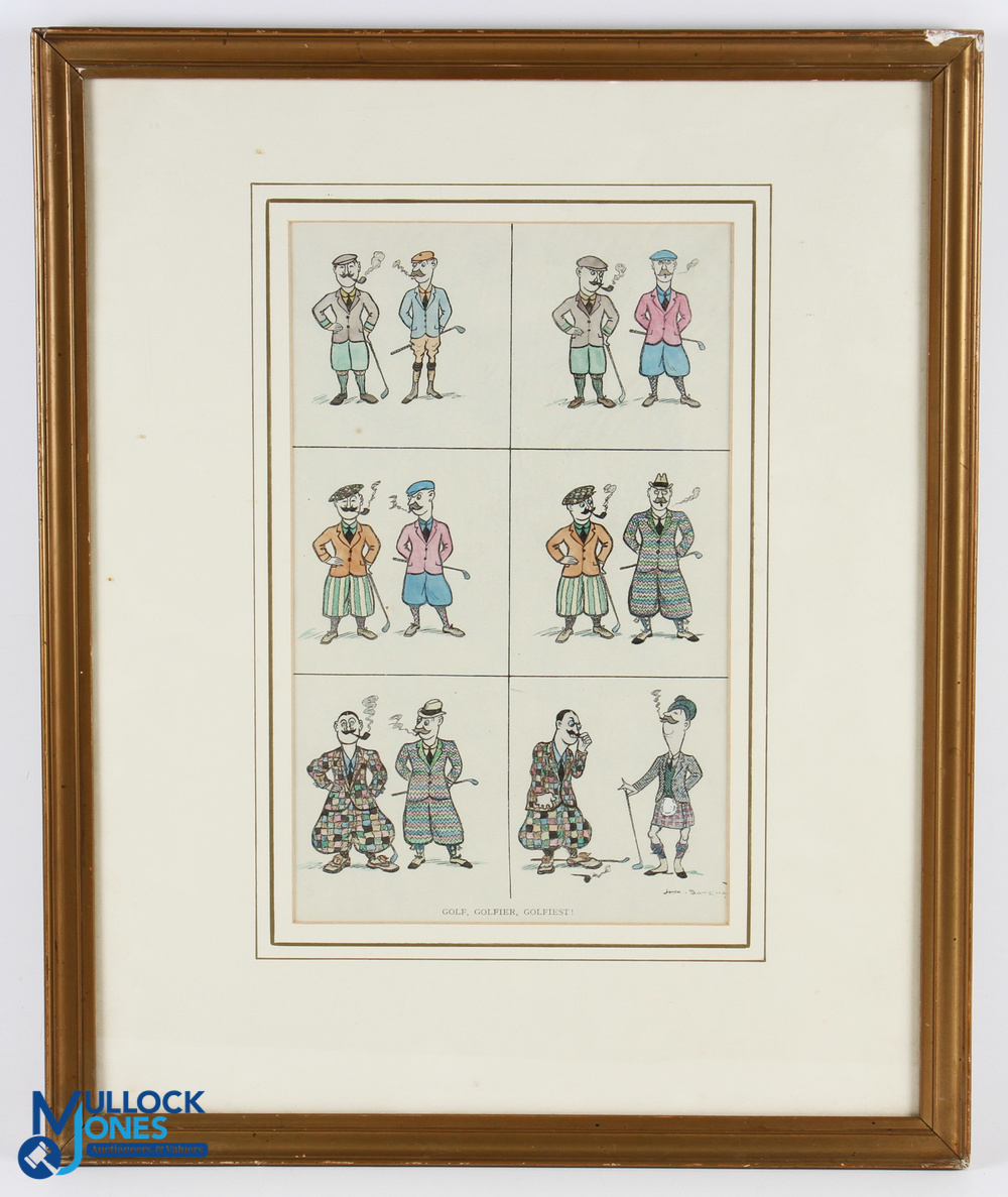 H M Bateman Hand coloured Golf Print - Golf Golfiers & Golfiest, size #44cm x 54cm