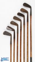 7x Assorted irons - to incl' Maxwell iron and deep faced mashie, Forgan flag model 2 iron, 2x