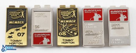 Collection of Tommy Horton European Seniors Golf Tour Members Money Clips (5) to incl '07, '08, '09,