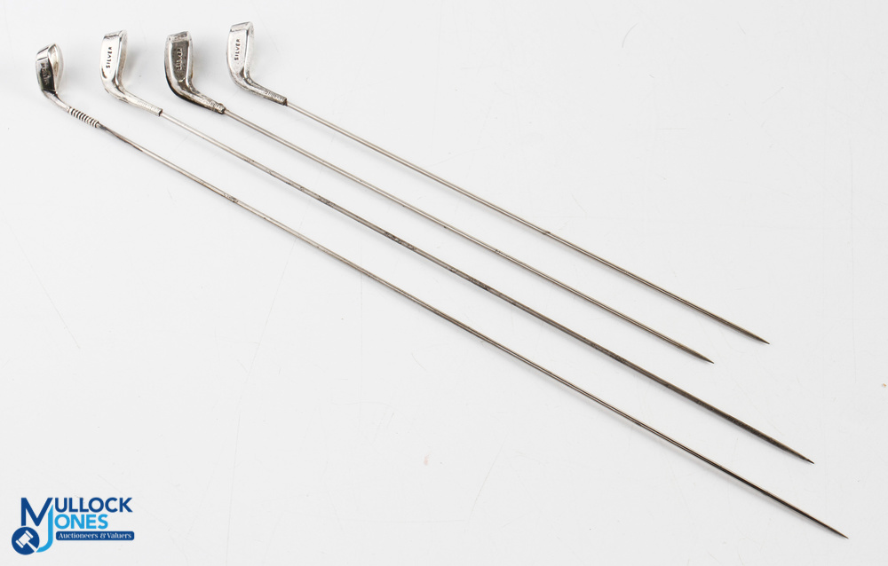 4x Golfing Hat Pins - all having golf club design ends, all marked to heads Silver, longest 26.5cm - Image 2 of 2