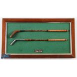 Display of 2x Miniature early 19thc Golf Clubs - to incl longnose driver with horn sole insert and