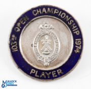 1974 Royal Lytham Open Golf Championship Players Enamel Badge - given to contestant Tommy Horton who