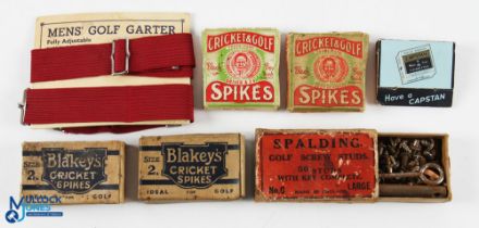 5x Spalding Blakey's Cricket Spikes in their original boxes. A Boston men's golf garter set on
